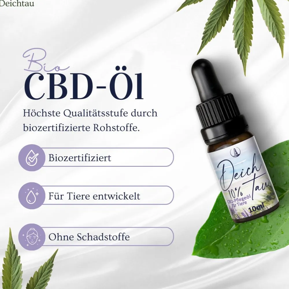 Deichtau Bio CBD Öl 10% für Hund & Katze - CBD-Hanföl-Tropfen – Echtes Cannabisöl - Deutsche Marke| Hot