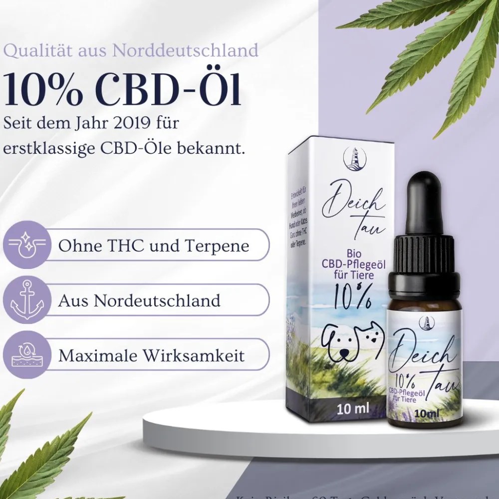 Deichtau Bio CBD Öl 10% für Hund & Katze - CBD-Hanföl-Tropfen – Echtes Cannabisöl - Deutsche Marke| Hot