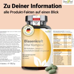 DocVital® Blasenkraft | Blase Tabletten mit Kürbiskern, Schachtelhalm, Leinsamen, Hopfen & Vitaminen| Online
