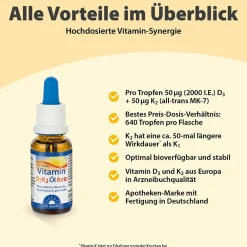 Dr. Jacob's Vitamin D3K2 Öl forte 2000 IE/50 mcg D3+K2 hochdosiert 640 Tropfen|Dr. Jacob's New