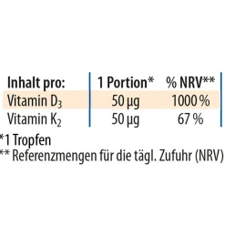 Dr. Jacob's Vitamin D3K2 Öl forte 2000 IE/50 mcg D3+K2 hochdosiert 640 Tropfen|Dr. Jacob's New
