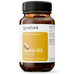 dunatura Vitamin D3+K2 25μg + 200 μg  - 56 Kapseln in Glasflasche - vegan| Hot