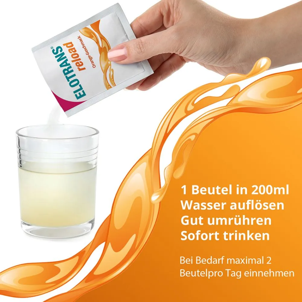 Elotrans® reload – Veganes Trinkpulver – nach anstrengenden Aktivitäten oder bei Erschöpfung, Isotonische Elektrolyt-Glucose-Mischung> Clearance