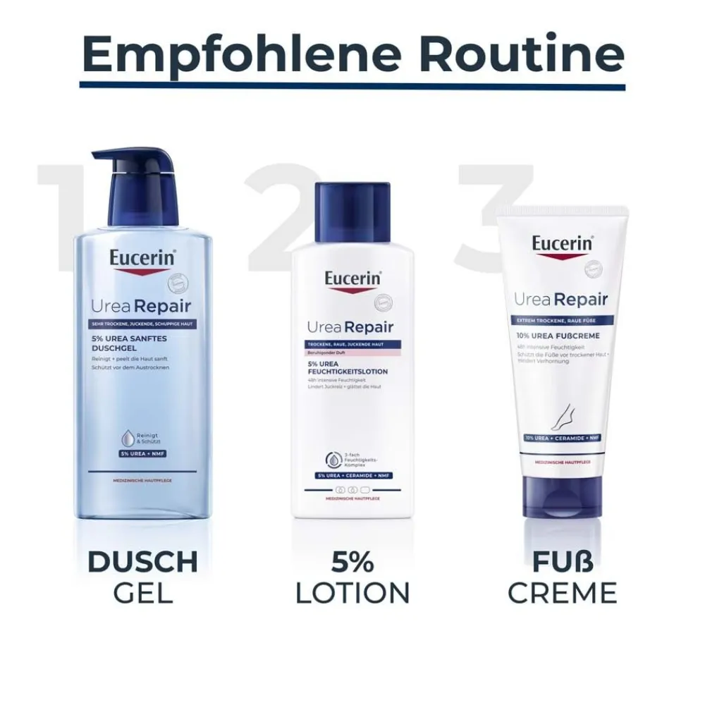 ® UreaRepair 5% Urea Feuchtigkeitslotion mit beruhigendem Duft – für raue, gespannte und sehr trockene Haut - Jetzt 20 % mit dem Code 20 sparen>Eucerin New