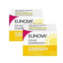® D3 + K2 DuoProtect – 2.000 I.E. Nahrungsergänzungsmittel mit Vitamin D und K zur normalen Funktion des Immunsystems & Erhaltung normaler Knochen|Eunova Hot