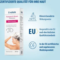 Evolsin® Ekzem & Psoriasis Shampoo bei Schuppenflechte, Ekzemen & Neurodermitis auf Kopfhaut & Körper I OHNE KORTISON I Medizinprodukt I Bei Neurodermitis & Schuppenflechte Kopfhaut|