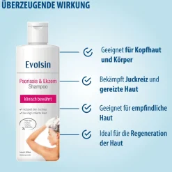 Evolsin® Ekzem & Psoriasis Shampoo bei Schuppenflechte, Ekzemen & Neurodermitis auf Kopfhaut & Körper I OHNE KORTISON I Medizinprodukt I Bei Neurodermitis & Schuppenflechte Kopfhaut|