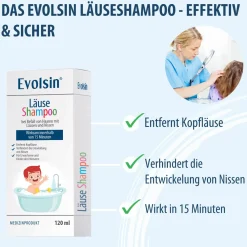 Evolsin® 120ml Läuseshampoo & Läusekamm –  bei Befall von Nissen & Kopfläusen  – Läusemittel schonend für die Kopfhaut><noscript><img width=