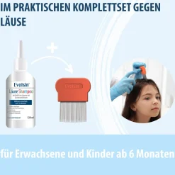 Evolsin® 120ml Läuseshampoo & Läusekamm –  bei Befall von Nissen & Kopfläusen  – Läusemittel schonend für die Kopfhaut><noscript><img width=