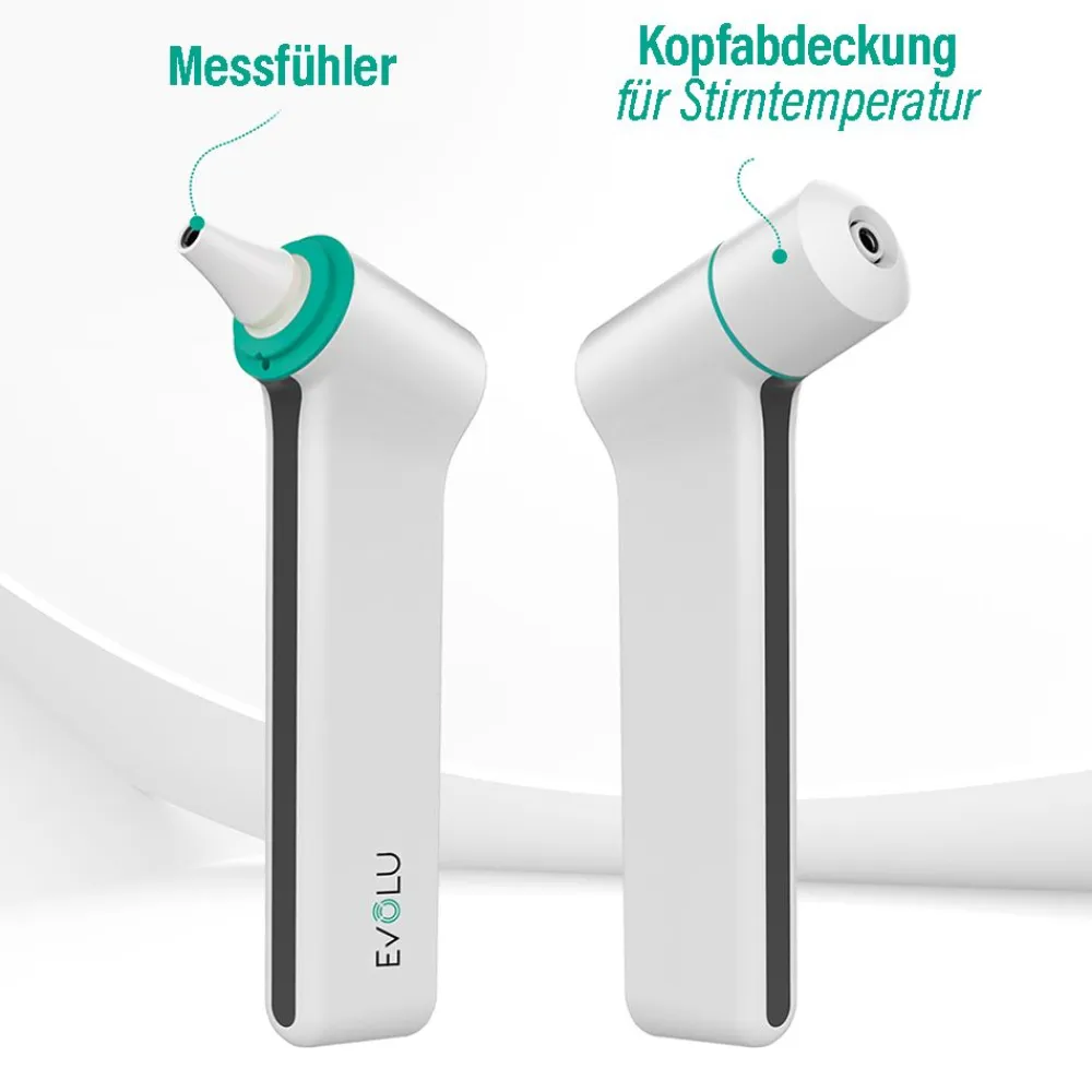 EVOLU INFRARED präzises Infrarot Fieber-Thermometer kontaktlos, 3 in 1 für Stirn, Ohr und Umgebung>