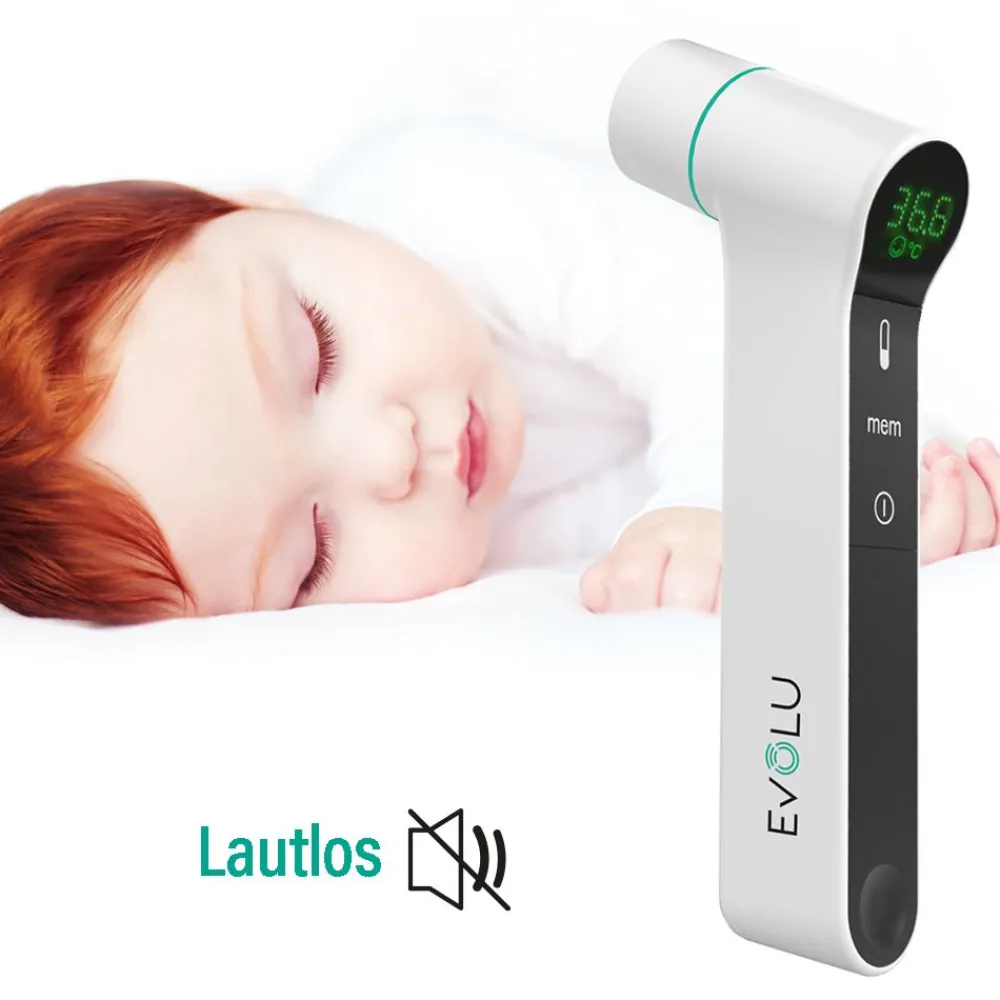 EVOLU INFRARED präzises Infrarot Fieber-Thermometer kontaktlos, 3 in 1 für Stirn, Ohr und Umgebung>