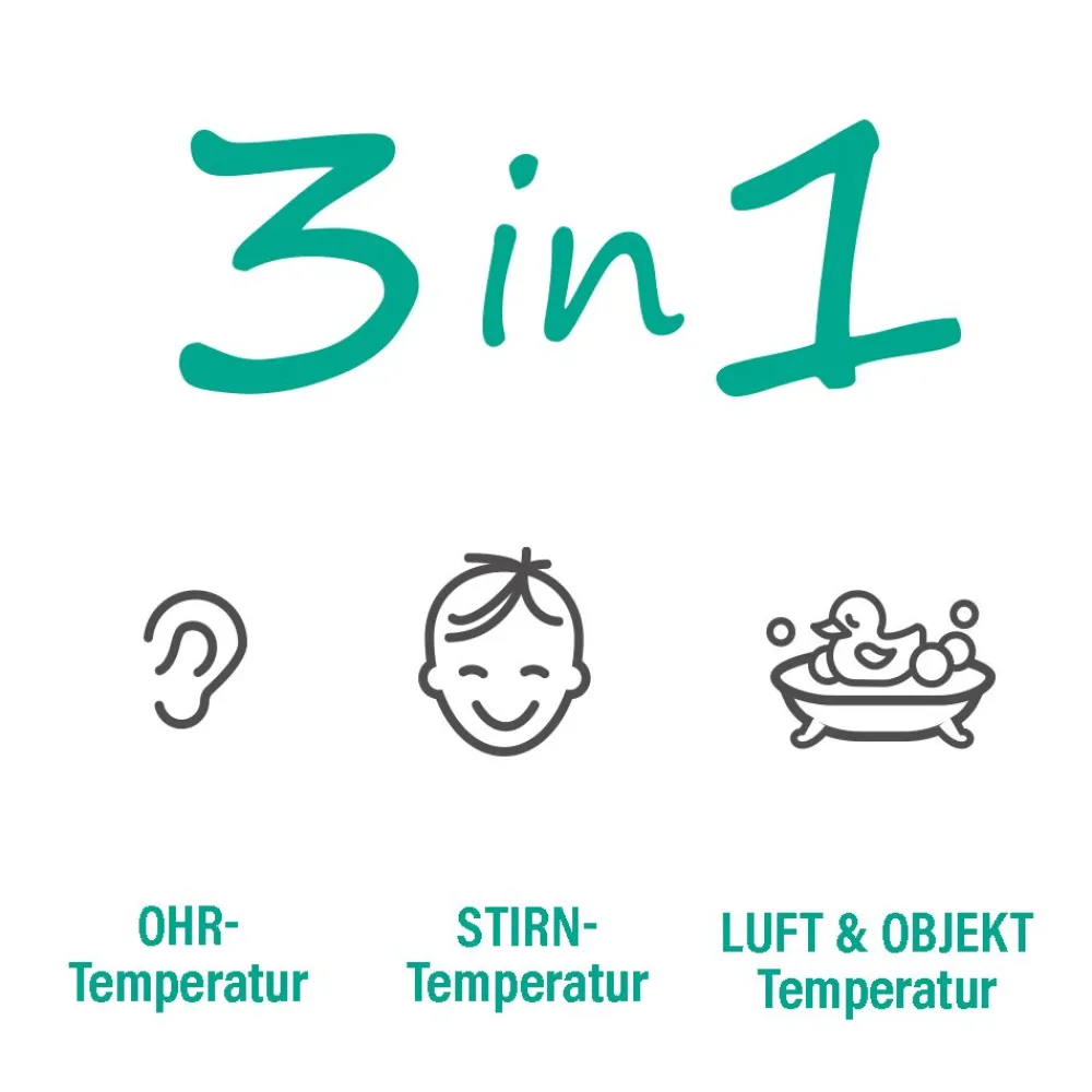EVOLU INFRARED präzises Infrarot Fieber-Thermometer kontaktlos, 3 in 1 für Stirn, Ohr und Umgebung>