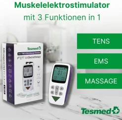 Fit 5.8 TENS/EMS: 3-in-1 Reizstromgerät, Schmerzlinderung, Training, Massage, inkl. 8 Elektroden><noscript><img width=
