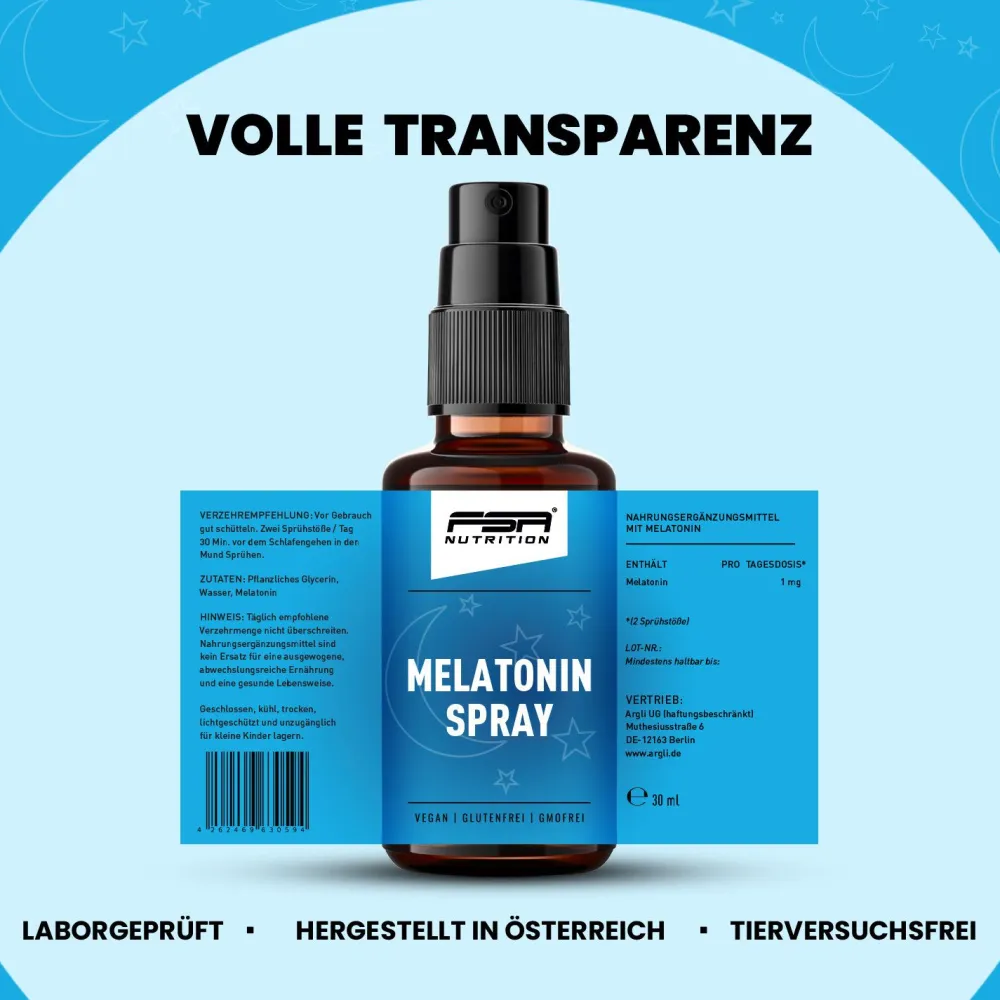 Melatonin Einschlafspray 1 mg auf Wasserbasis & ohne Alkohol>FSA NUTRITION Best
