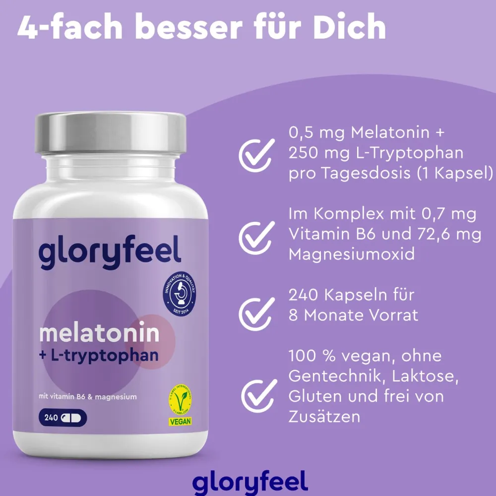 ® Melatonin + L-Tryptophan, Vitamin B6 & Magnesium Kapseln>gloryfeel Hot