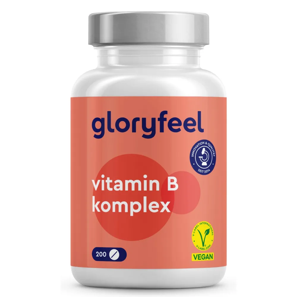 ® Vitamin B Komplex - 200 Kapseln - 500µg B12 + höchst bioaktiv|gloryfeel
