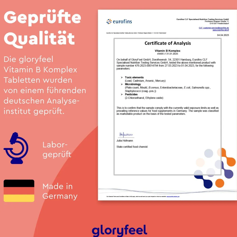 ® Vitamin B Komplex - 200 Kapseln - 500µg B12 + höchst bioaktiv|gloryfeel