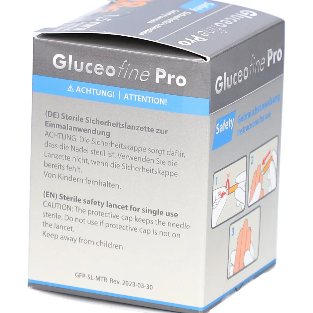 Gluceofine® Pro Safety Sicherheits-Lanzetten 28 G, 1,5 mm>