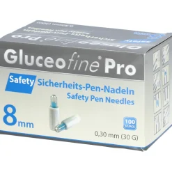 Gluceofine® Pro Safety Sicherheits-Pen-Nadeln 30 G, 0,30 x 8 mm><noscript><img width=
