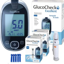 Excellent Messgerät (mmol/L) + 110 Teststreifen>GlucoCheck