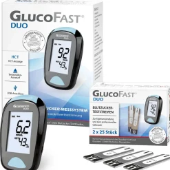 Glucofast® Duo Blutzuckermessgerät Kombiset mit 1 Packung Teststreifen (mg/dL)| Clearance