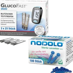 Glucofast Duo Blutzucker-Teststreifen und Nodolo Lanzetten im Kombiset> Sale