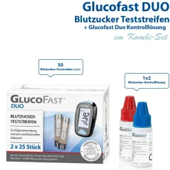 Glucofast Duo Blutzucker-Teststreifen und Kontrolllösung im Kombiset> Discount