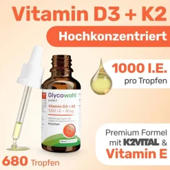GLYCOWOHL Vitamin D3 1000 I.E. + K2 30 µg für die Knochen> Online