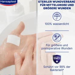 Aqua Protect XL Wundpflaster | Großes steriles Pflaster | 100 % wasserdichter Verband | Für große Wunden & postoperative Wunden | Blockiert 99 % der Bakterien | 6 x 7 cm | 5 Pflaster - Jetzt 20% mit dem Code hp20 sparen|Hansaplast New