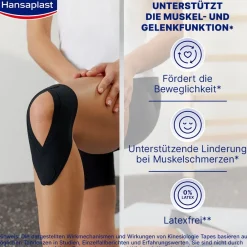 Kinesiologie Tape Schwarz | Unterstützt die Muskel- und Gelenkfunktion | Aktive Erholung | Fördert die Durchblutung | 5 cm x 5 m - Jetzt 20% mit dem Code hp20 sparen>Hansaplast Best