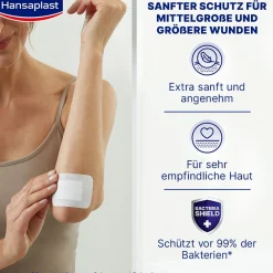 Ultra Sensitive XL Wundverband | Besonders sanft & weich | Für sehr empfindliche Haut | Schützt vor 99 % der Bakterien | 7,2 x 5 cm | 5 Stück - Jetzt 20% mit dem Code hp20 sparen|Hansaplast