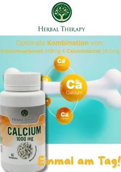 Herbal Therapy Kalzium 1000 mg hochdosiert 60 Tabletten| New