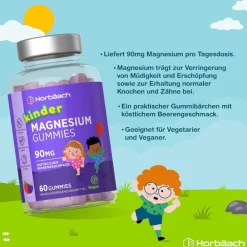 Horbaach Magnesium 90mg Gummibärchen für Kinder| Clearance