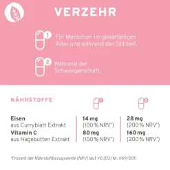 Eisen + Vitamin C Kapseln | aus Curryblatt-Extrakt und Hagebutte-Extrakt|InnoNature New