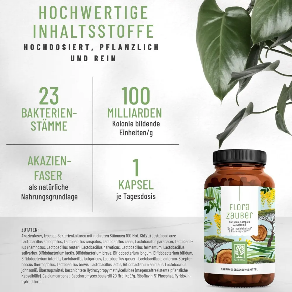 Kulturen Komplex 23 Bakterienstämme 60 vegane Kapseln magensaftresistent Florazauber ®|NATURTREU Clearance
