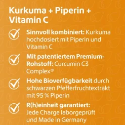 Kurkuma 95% Curcumin + Piperin + Vitamin C vegan R(h)ein Nutrition| Best