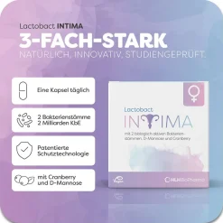 Lactobact INTIMA - Bei Blasenentzündungen und Harnwegsinfekten sowie zur Stärkung der Intimflora. 3-fach stark für die Frau mit Cranberry, D-Mannose und Milchsäurebakterien| Hot