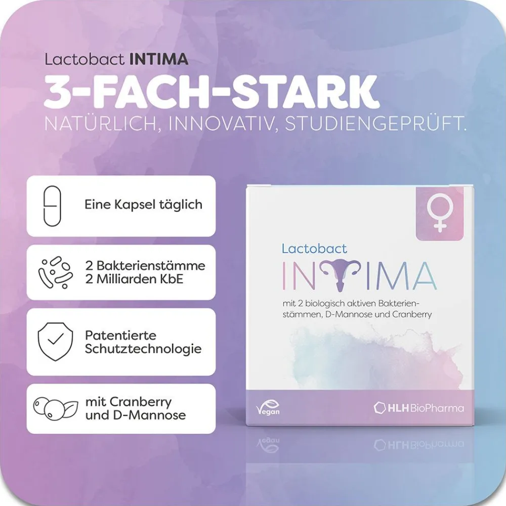 Lactobact INTIMA - Bei Blasenentzündungen und Harnwegsinfekten sowie zur Stärkung der Intimflora. 3-fach stark für die Frau mit Cranberry, D-Mannose und Milchsäurebakterien| Hot