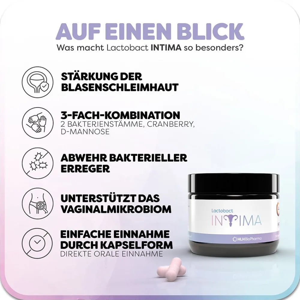 Lactobact INTIMA - Bei Blasenentzündungen und Harnwegsinfekten sowie zur Stärkung der Intimflora. 3-fach stark für die Frau mit Cranberry, D-Mannose und Milchsäurebakterien| Hot