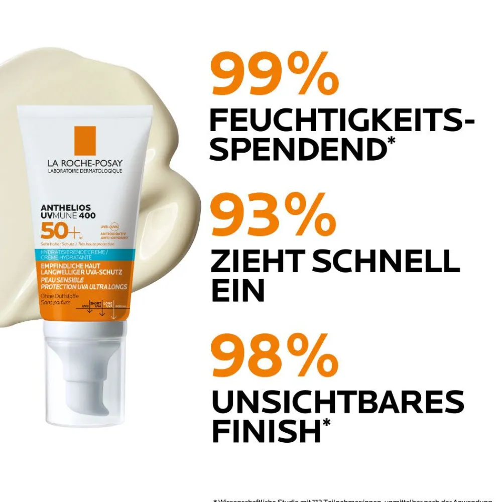 Anthelios Hydratisierende Creme UVMune 400 LSF 50+: Sonnencreme für das Gesicht bei trockener, empfindlicher Haut und Sonnenallergie|La Roche Posay Online