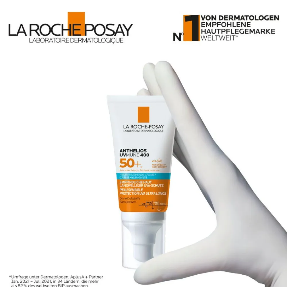 Anthelios Hydratisierende Creme UVMune 400 LSF 50+: Sonnencreme für das Gesicht bei trockener, empfindlicher Haut und Sonnenallergie|La Roche Posay Online