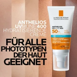 Anthelios Hydratisierende Creme UVMune 400 LSF 50+: Sonnencreme für das Gesicht bei trockener, empfindlicher Haut und Sonnenallergie|La Roche Posay Online