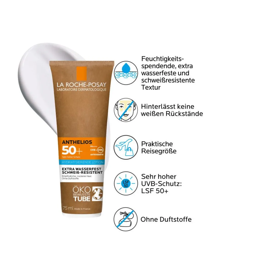 Anthelios Hydratisierende Milch LSF 50+: Sonnenmilch in der Tube mit Pappe mit hohem Breitbandschutz für empfindliche und trockene Haut>La Roche Posay Online