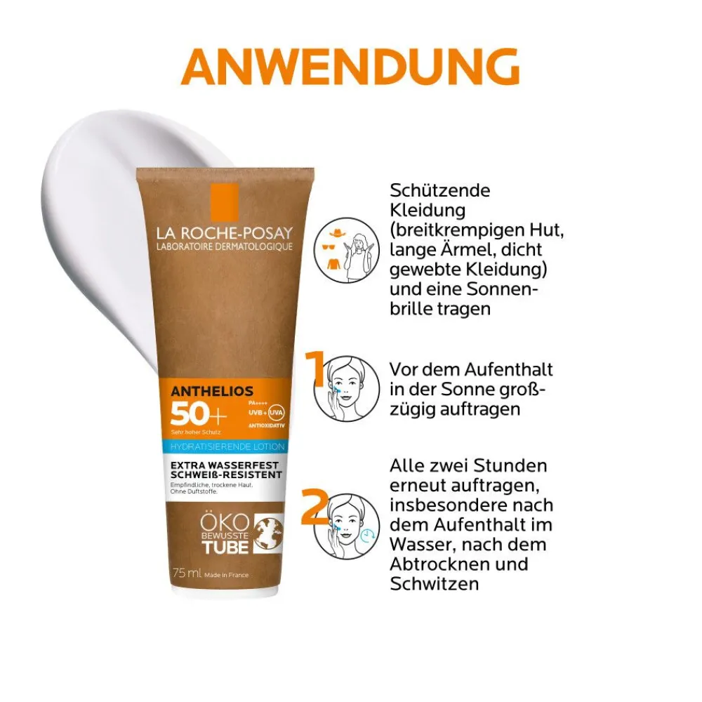 Anthelios Hydratisierende Milch LSF 50+: Sonnenmilch in der Tube mit Pappe mit hohem Breitbandschutz für empfindliche und trockene Haut>La Roche Posay Online