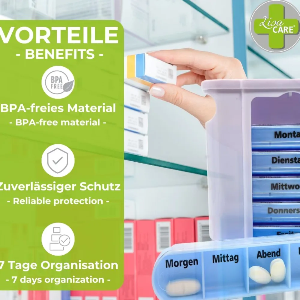 Tablettenbox - 7-Tage Medikamenten Dosierer - Tabletten Dispenser|LisaCARE
