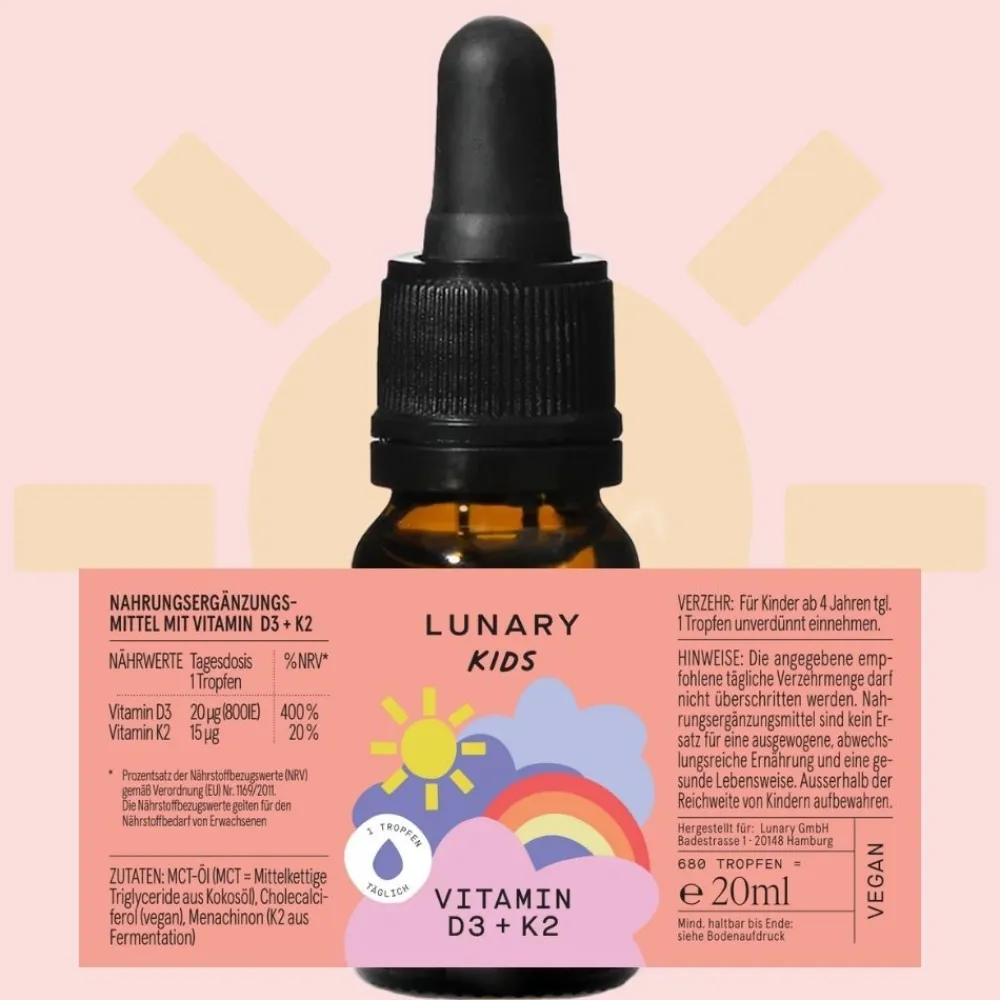 LUNARY Kids Vitamin D3+K2 Tropfen Vegan> Hot