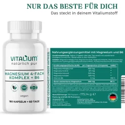 meinVitalium - Magnesium 4-fach Komplex + B6 Kapseln (ohne Oxid)| Best