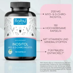 Myo Inositol & D-Chiro Kapseln, Hergestellt in Deutschland, 150 St -|Raibu Outlet
