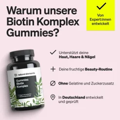 Biotin Haar Gummies – 120 Stk – zuckerfrei 5000μg Biotin/Tagesdosis – Himbeer|natural elements Sale
