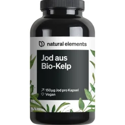 Jod aus Bio-Kelp – 365 Kapseln – 150µg Jod aus Braunalgen – für die Schilddrüse>natural elements Online
